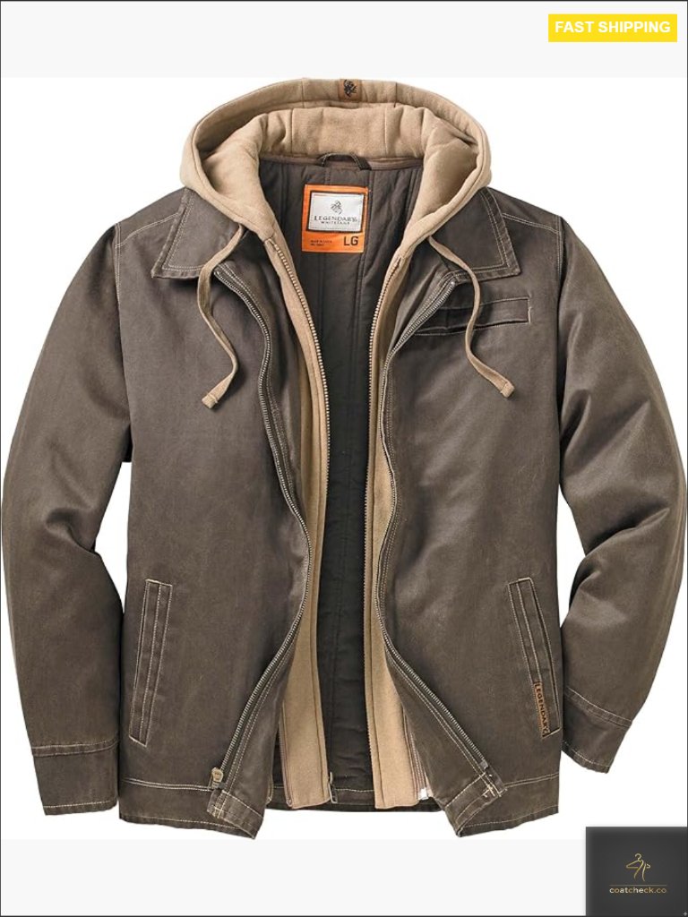 Waxed Cotton Hooded Jacket Casual Water Resistant Coat Quilted Lining Snap Cuffs